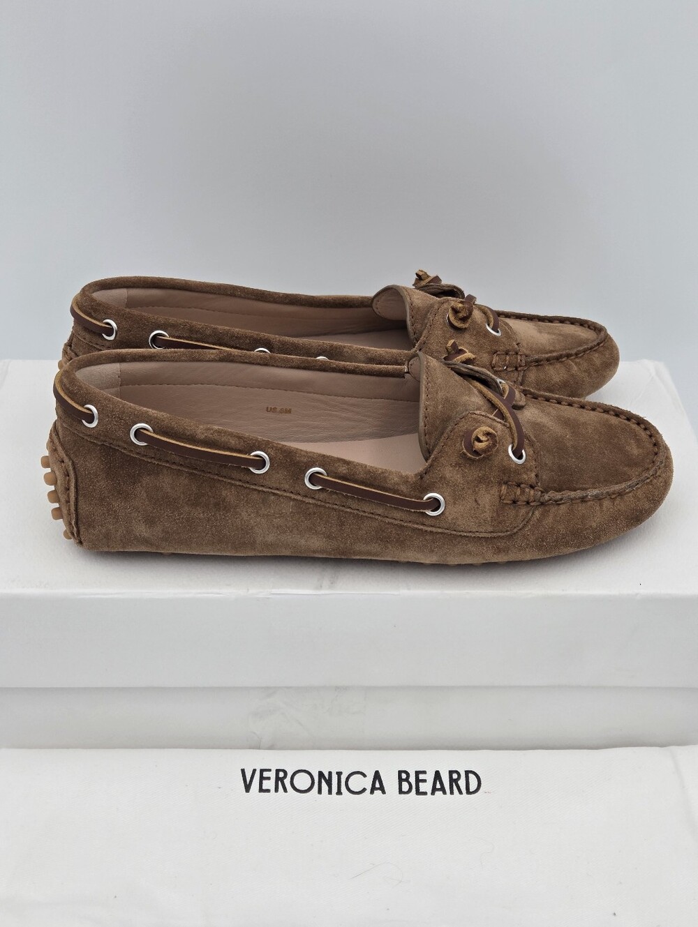 Veronica Beard Jia boat shoes in a hazelwood brown suede